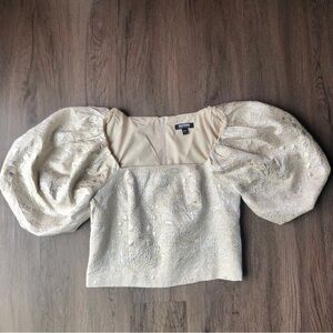 Express Metallic Jacquard Puff Sleeve Top Ivory Silver Size 2 Rococo Regency